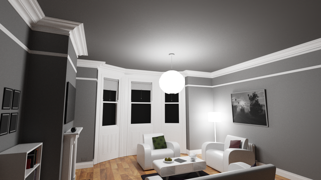 Living-room rendering using lighting estimated by AEGIR