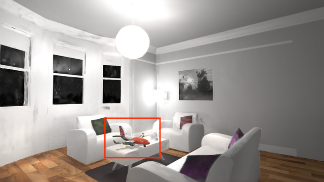Virtual object insertion in the living-room scene